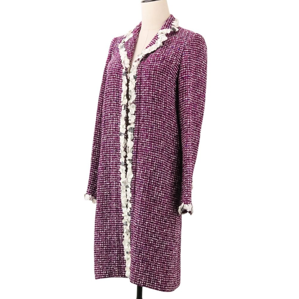 Chanel Sequin Trim Tweed Coat 34 Purple — view 2