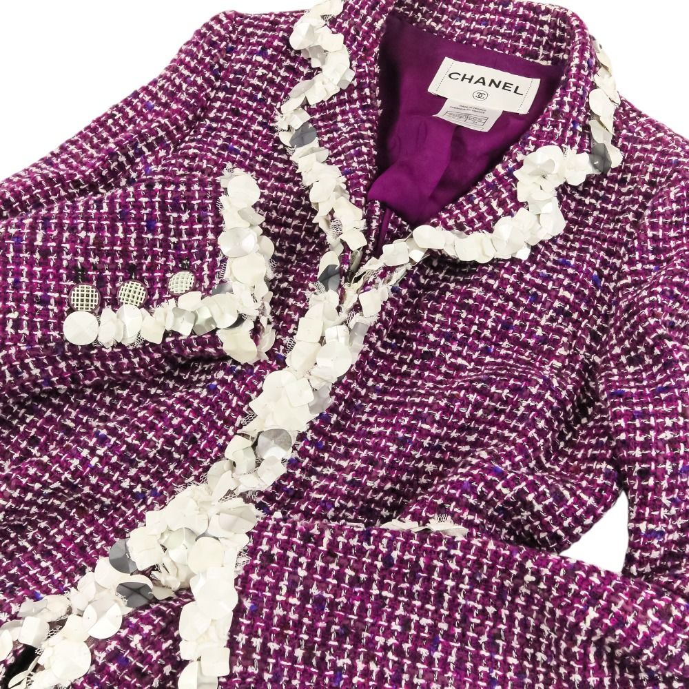Chanel Sequin Trim Tweed Coat 34 Purple — view 5