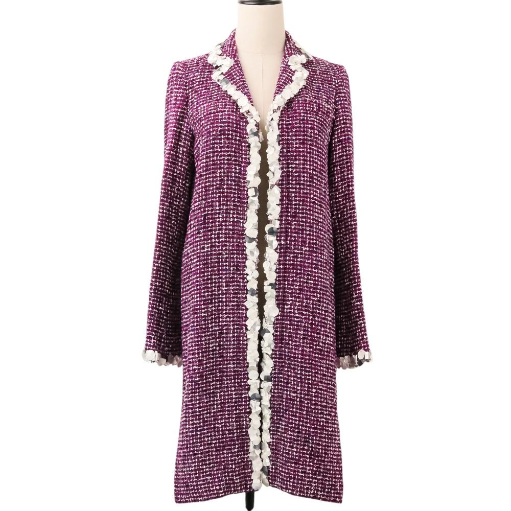 Chanel Sequin Trim Tweed Coat 34 Purple