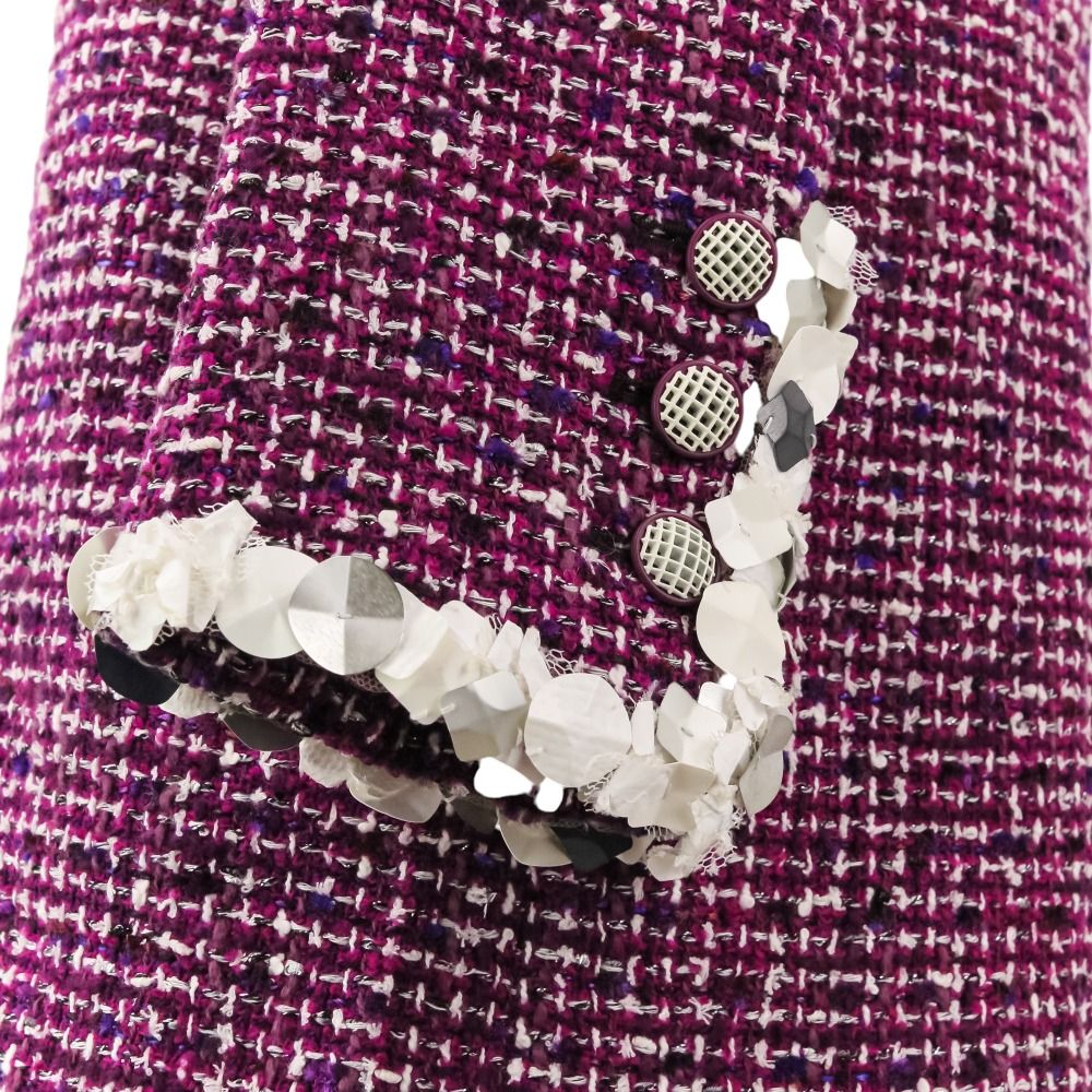 Chanel Sequin Trim Tweed Coat 34 Purple — view 8