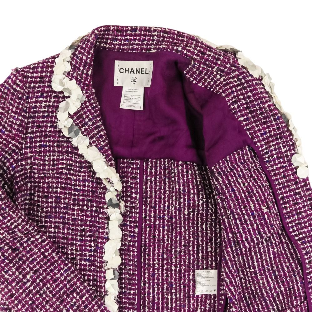 Chanel Sequin Trim Tweed Coat 34 Purple — view 6