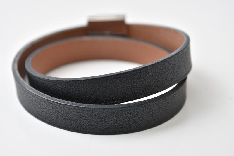 Hermes Bracelet Bangle Medallion Infini Double Tour T2 Black Silver Leather — view 5