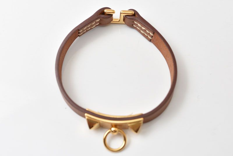 Hermes Bangle Bracelet Mini Rival Vo Swift Brown Gold — view 7