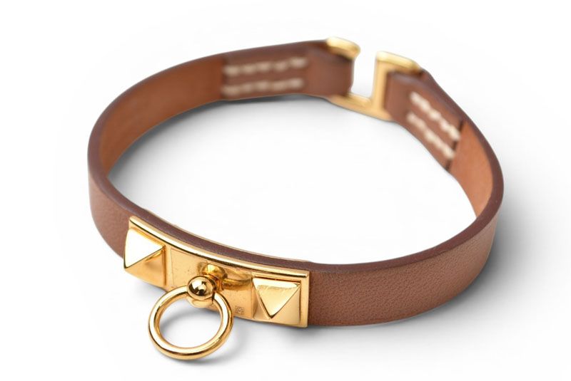Hermes Bangle Bracelet Mini Rival Vo Swift Brown Gold