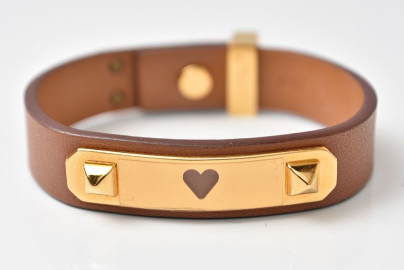 Hermes Bangle Bracelet Heart Brown Gold Veau Swift T2