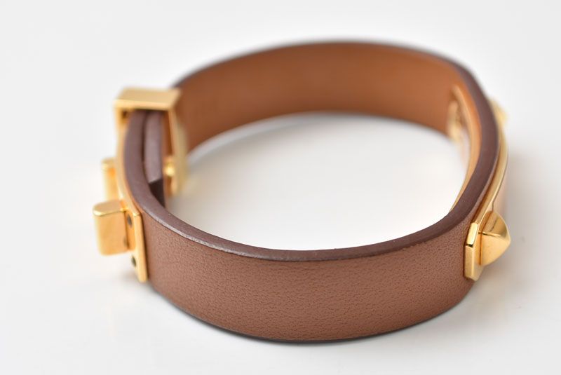 Hermes Bangle Bracelet Heart Brown Gold Veau Swift T2 — view 6