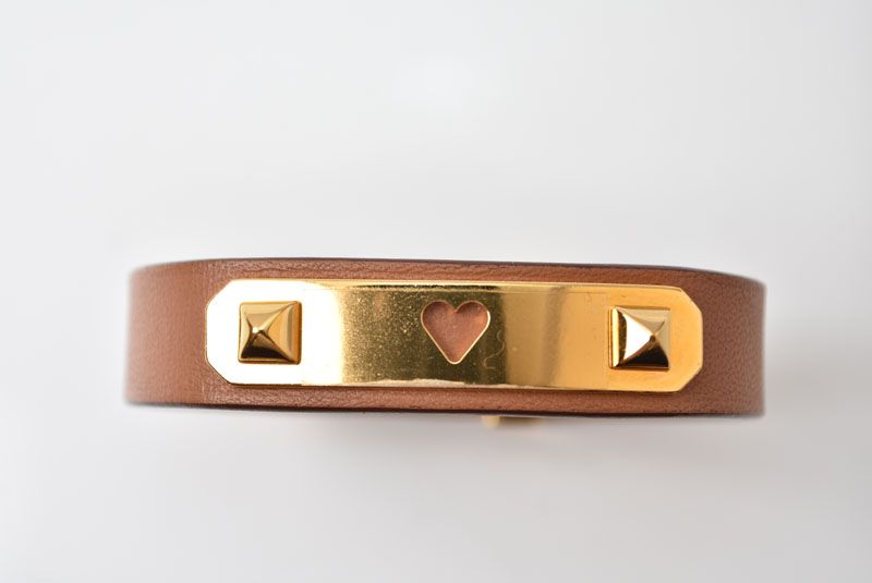Hermes Bangle Bracelet Heart Brown Gold Veau Swift T2 — view 5