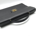 Chanel CC Logo Turnlock Caviar Leather Business Hand Bag Black — view 7