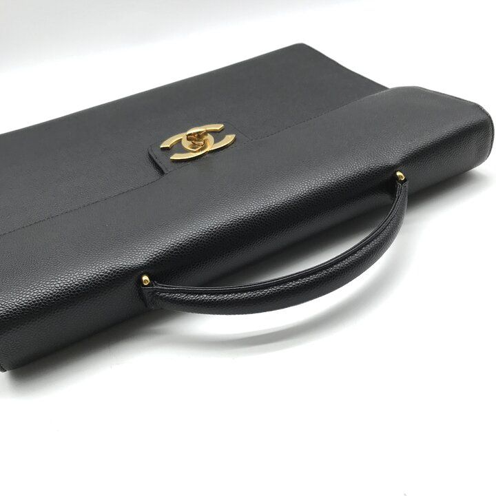 Chanel CC Logo Turnlock Caviar Leather Business Hand Bag Black — view 7