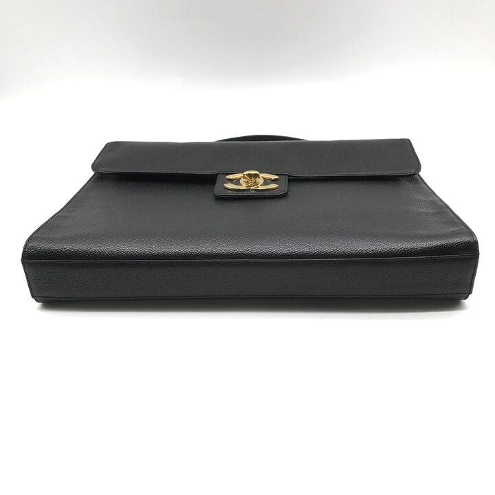 Chanel CC Logo Turnlock Caviar Leather Business Hand Bag Black — view 4