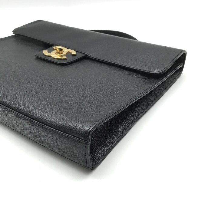 Chanel CC Logo Turnlock Caviar Leather Business Hand Bag Black — view 6