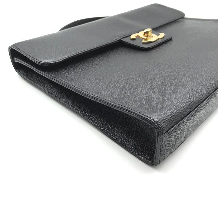 Chanel CC Logo Turnlock Caviar Leather Business Hand Bag Black — view 5