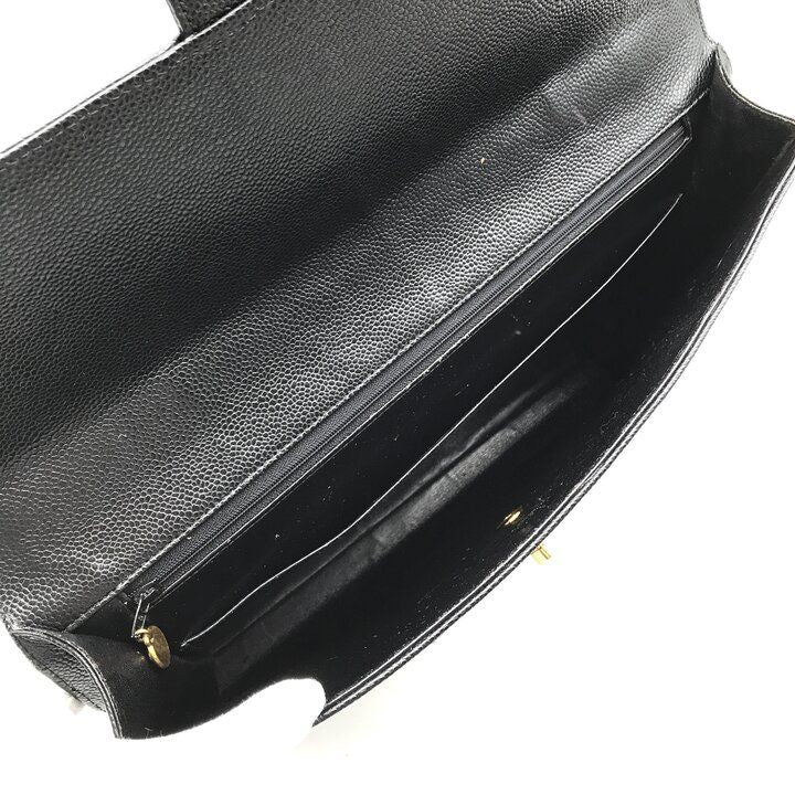 Chanel CC Logo Turnlock Caviar Leather Business Hand Bag Black — view 9