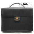 Chanel CC Logo Turnlock Caviar Leather Business Hand Bag Black