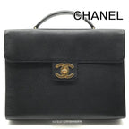 Chanel CC Logo Turnlock Caviar Leather Business Hand Bag Black