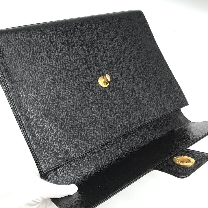 Chanel CC Logo Turnlock Caviar Leather Business Hand Bag Black — view 8