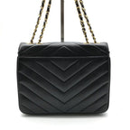 Chanel CC Logo Turnlock Chez Blanc Stitch Leather Chain Shoulder Bag Black — view 2