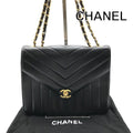Chanel CC Logo Turnlock Chez Blanc Stitch Leather Chain Shoulder Bag Black