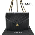 Chanel CC Logo Turnlock Chez Blanc Stitch Leather Chain Shoulder Bag Black