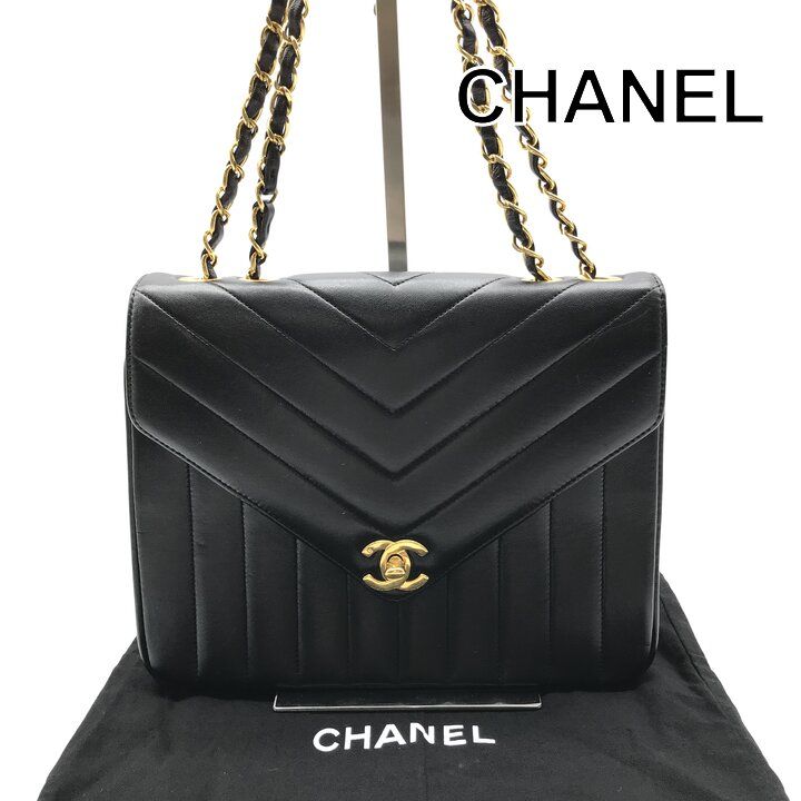 Chanel CC Logo Turnlock Chez Blanc Stitch Leather Chain Shoulder Bag Black