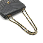 Chanel CC Logo Turnlock Chez Blanc Stitch Leather Chain Shoulder Bag Black — view 6
