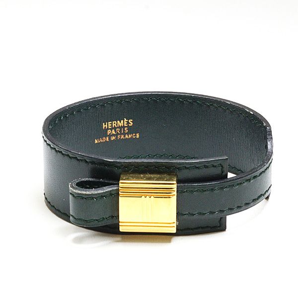 Hermes Leather Bracelet Artemis Box Calf Black Gold Kelly Cadena