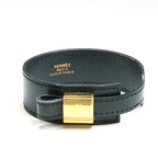 Hermes Leather Bracelet Artemis Box Calf Black Gold Kelly Cadena