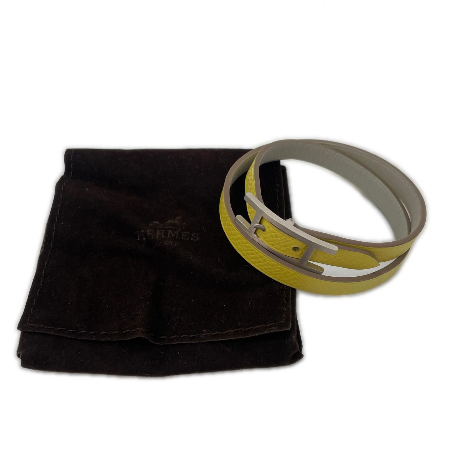 Hermes Bracelet Behapi Reversible Swift Double Tour Lime Etain