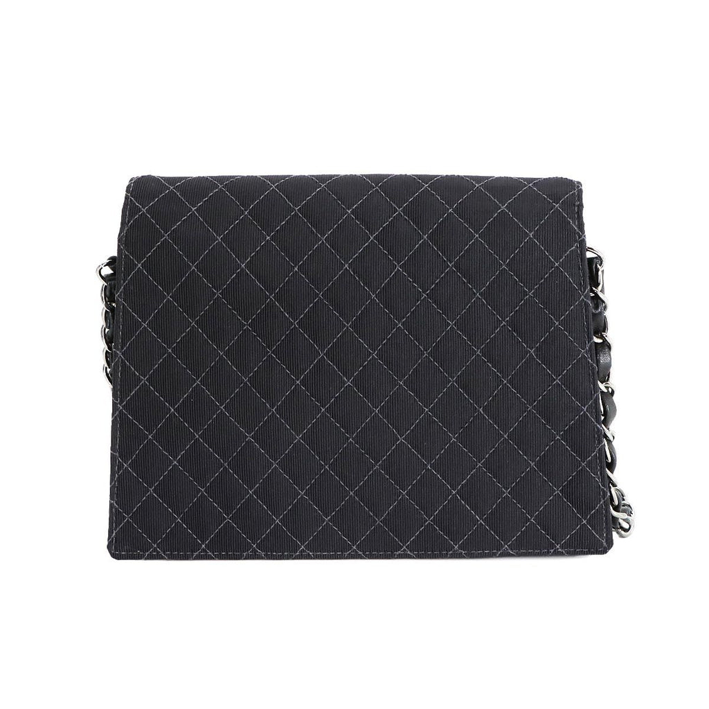 Chanel Quilted Emblem Chain Shoulder Bag Canvas Leather Black Silver — view 2