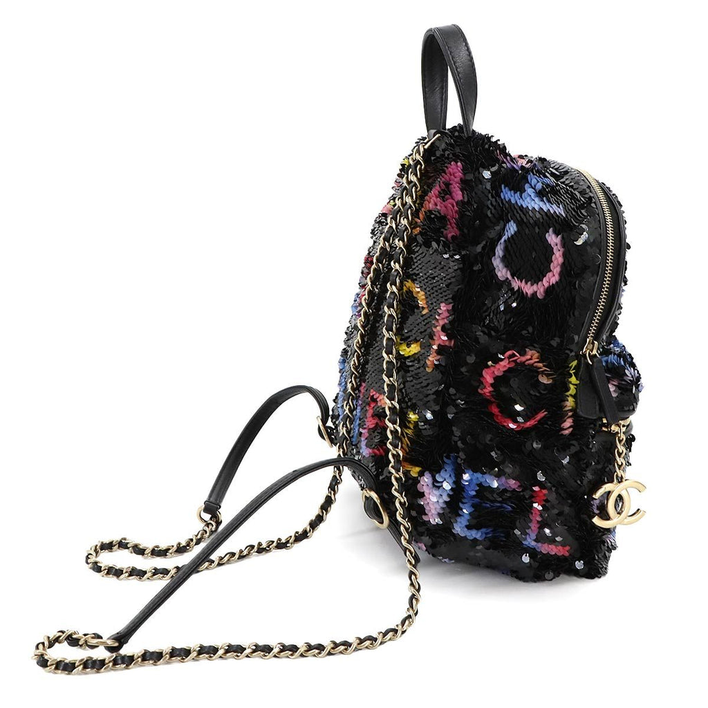 Chanel Chain Backpack Sequin Lambskin Black — view 4