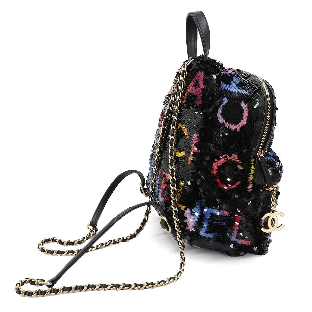 Chanel Chain Backpack Sequin Lambskin Black — view 4