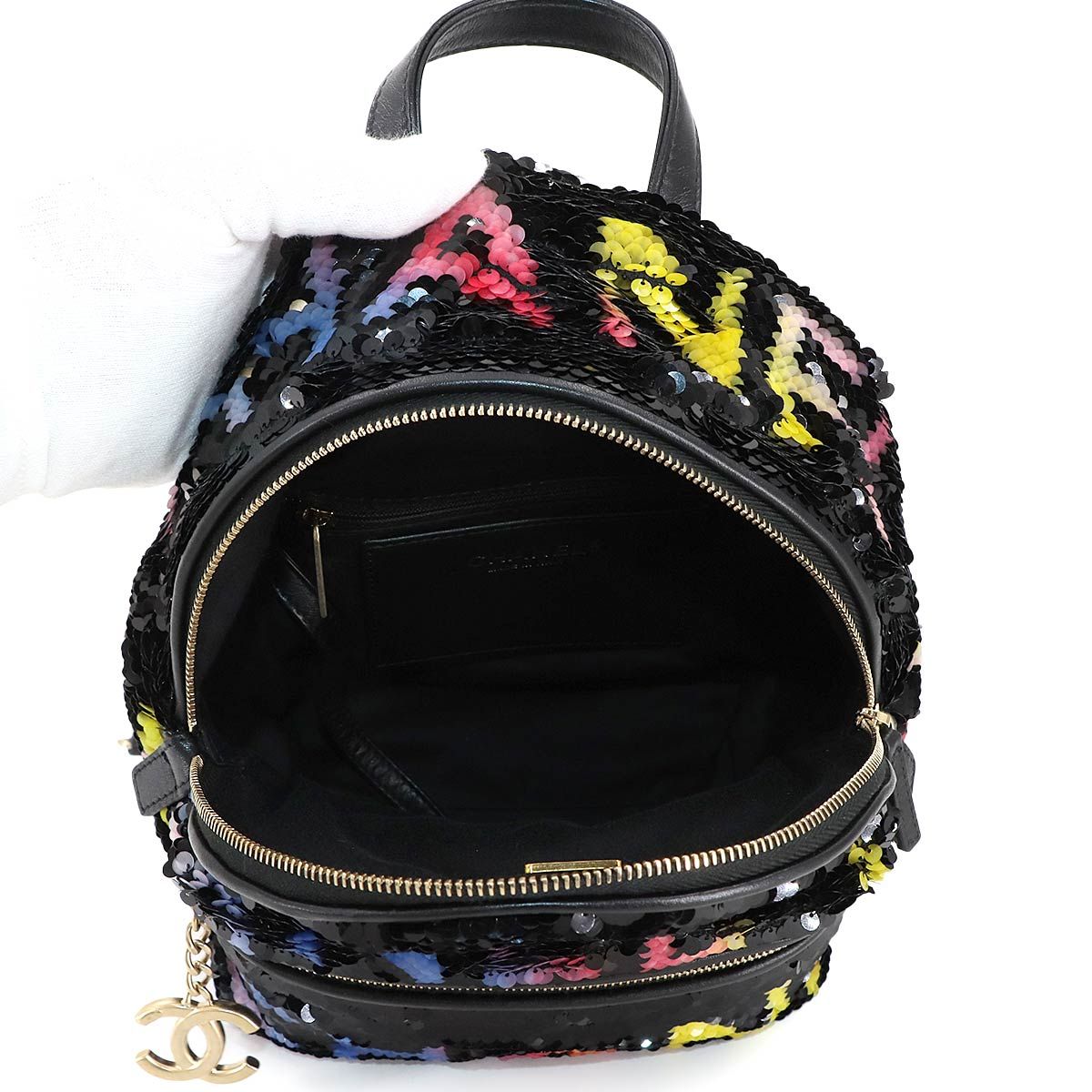 Chanel Chain Backpack Sequin Lambskin Black — view 6