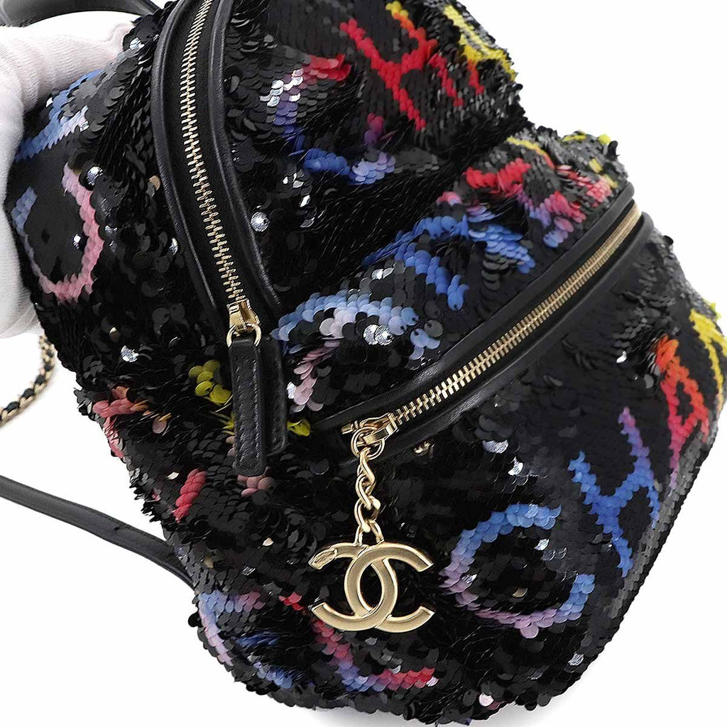 Chanel Chain Backpack Sequin Lambskin Black — view 9