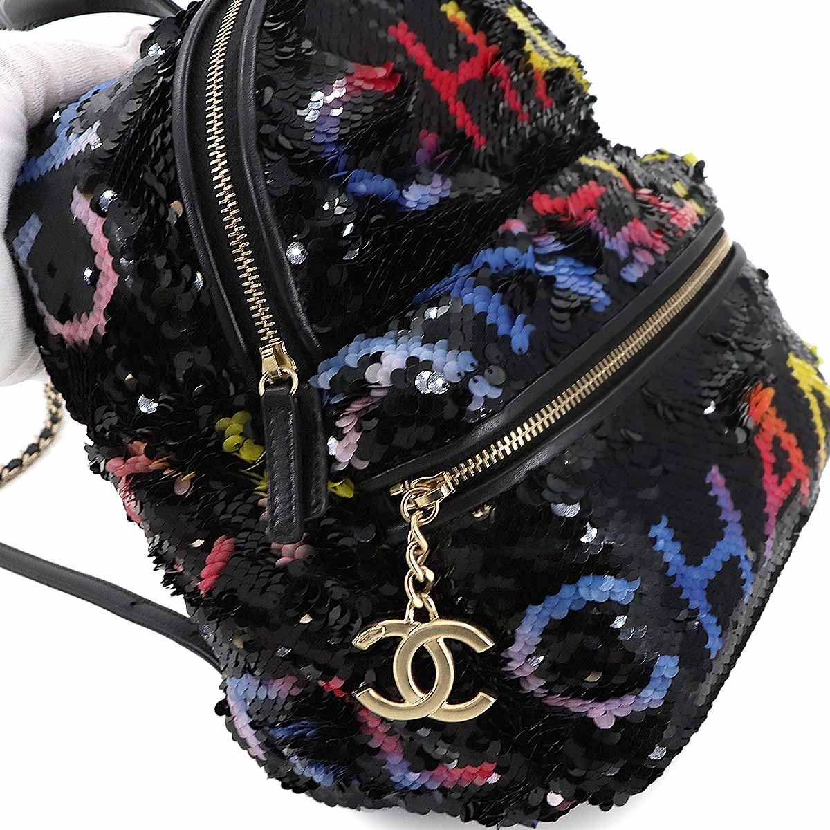 Chanel Chain Backpack Sequin Lambskin Black — view 9
