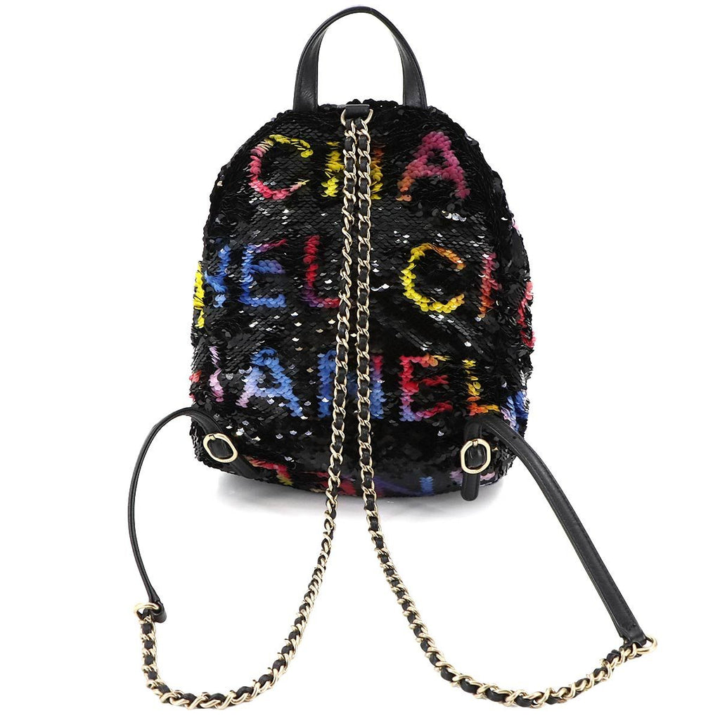 Chanel Chain Backpack Sequin Lambskin Black — view 3
