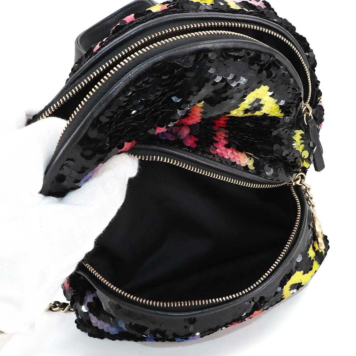 Chanel Chain Backpack Sequin Lambskin Black — view 8