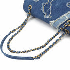 Chanel Egypt Chain Shoulder Bag Denim Shearling Blue Gold — view 6