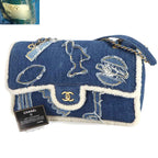 Chanel Egypt Chain Shoulder Bag Denim Shearling Blue Gold — view 2