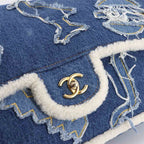 Chanel Egypt Chain Shoulder Bag Denim Shearling Blue Gold — view 9