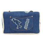 Chanel Egypt Chain Shoulder Bag Denim Shearling Blue Gold — view 3