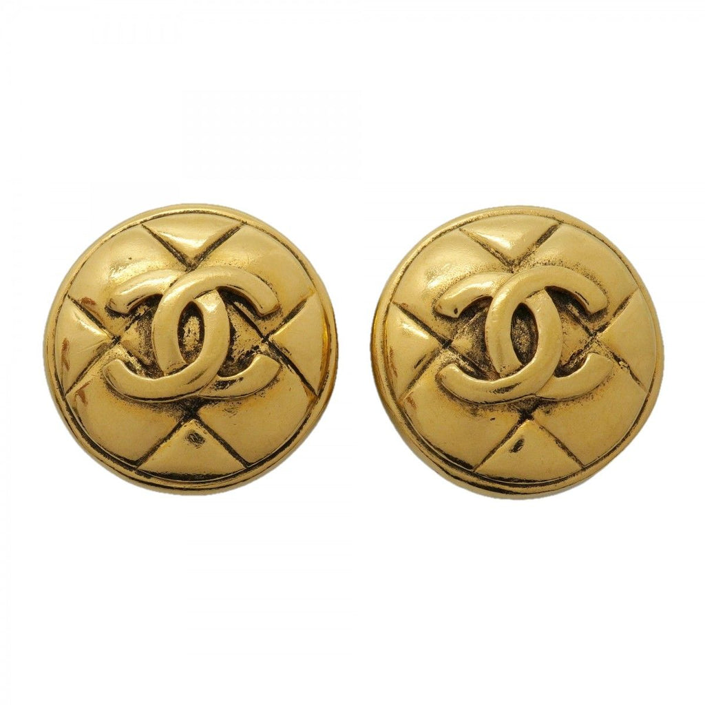Chanel Earrings Vintage CC Logo Quilted Round