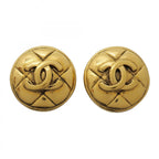 Chanel Earrings Vintage CC Logo Quilted Round