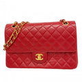 Chanel Shoulder Bag Quilted Lambskin Red Gold