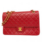 Chanel Shoulder Bag Quilted Lambskin Red Gold