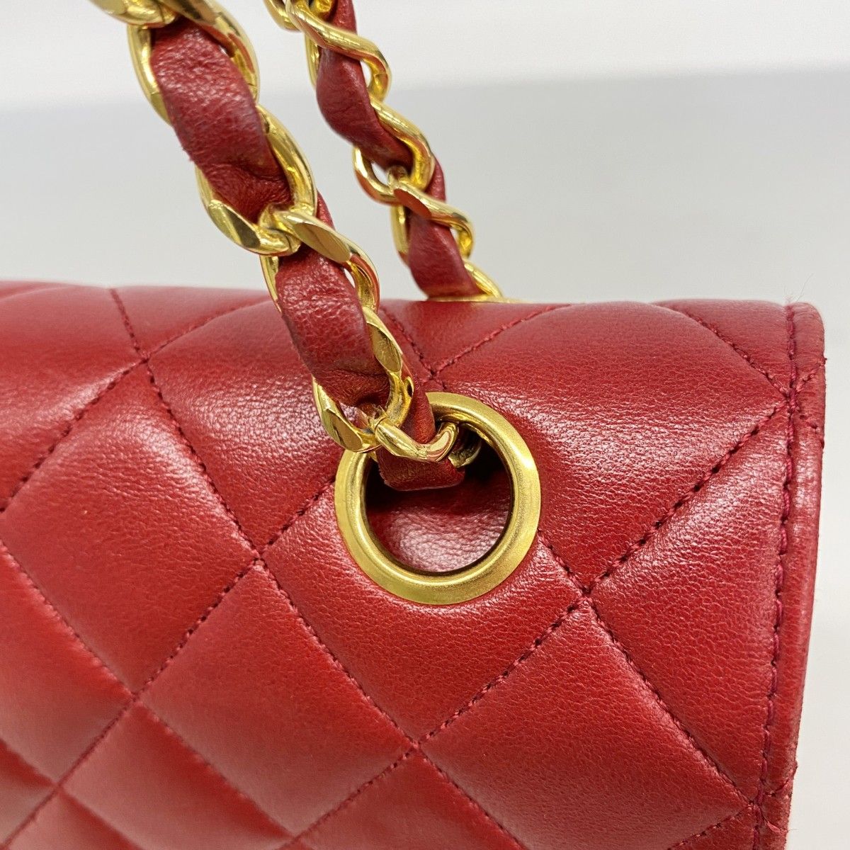 Chanel Shoulder Bag Quilted Lambskin Red Gold — view 9
