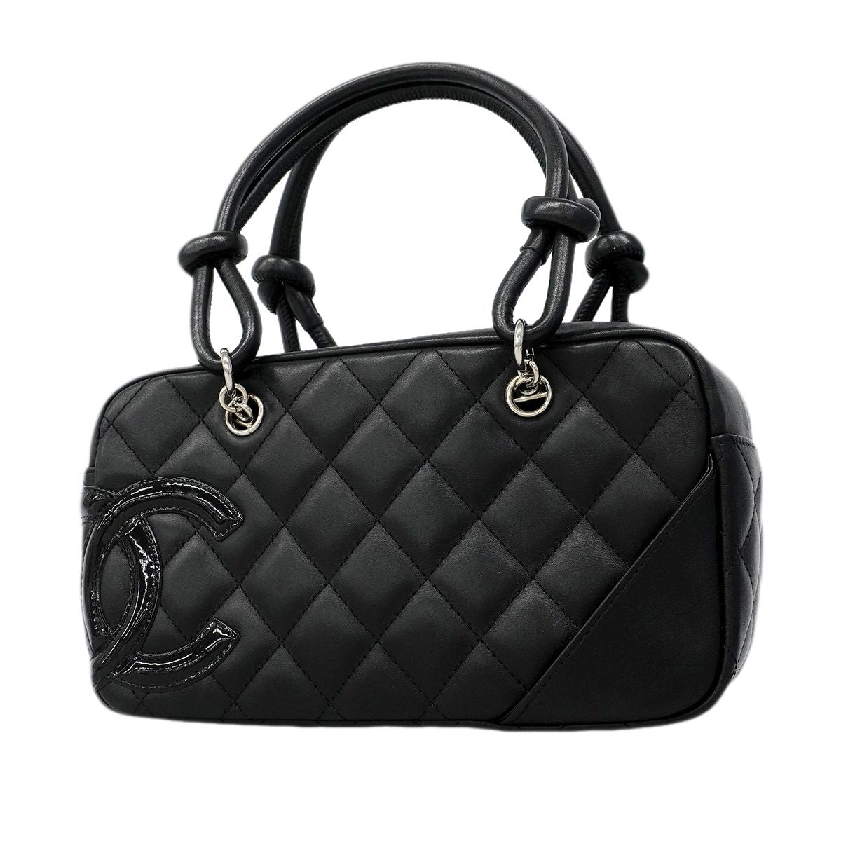 Chanel Handbag Cambon Lambskin Black Silver