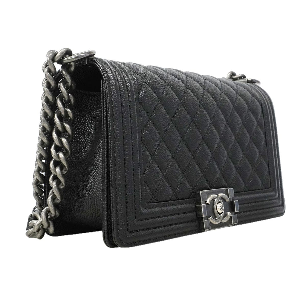 Chanel Shoulder Bag Boy Caviar Leather Black Silver — view 2