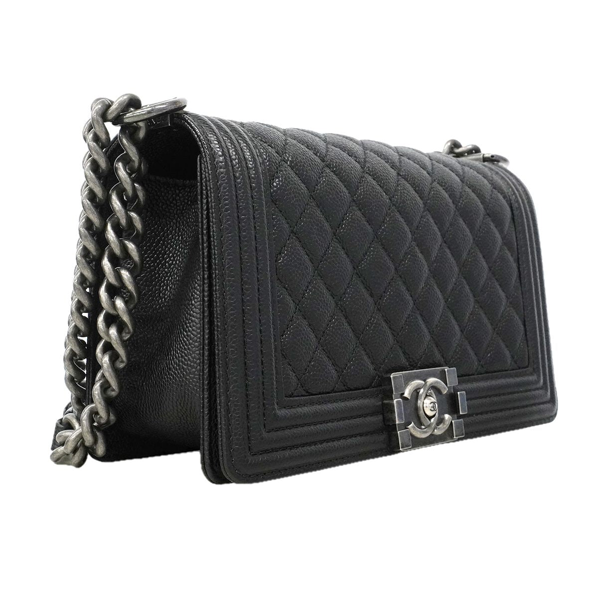 Chanel Shoulder Bag Boy Caviar Leather Black Silver — view 2