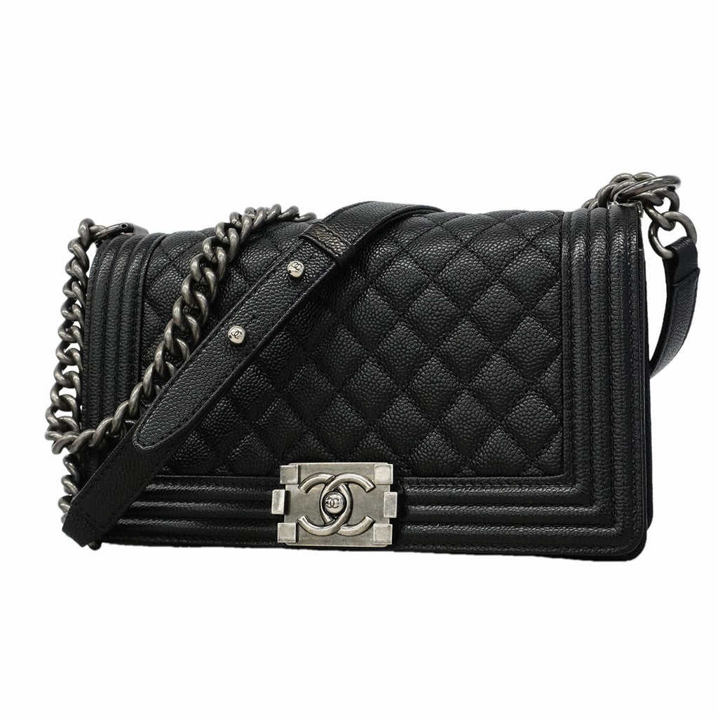 Chanel Shoulder Bag Boy Caviar Leather Black Silver