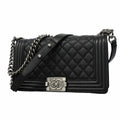 Chanel Shoulder Bag Boy Caviar Leather Black Silver